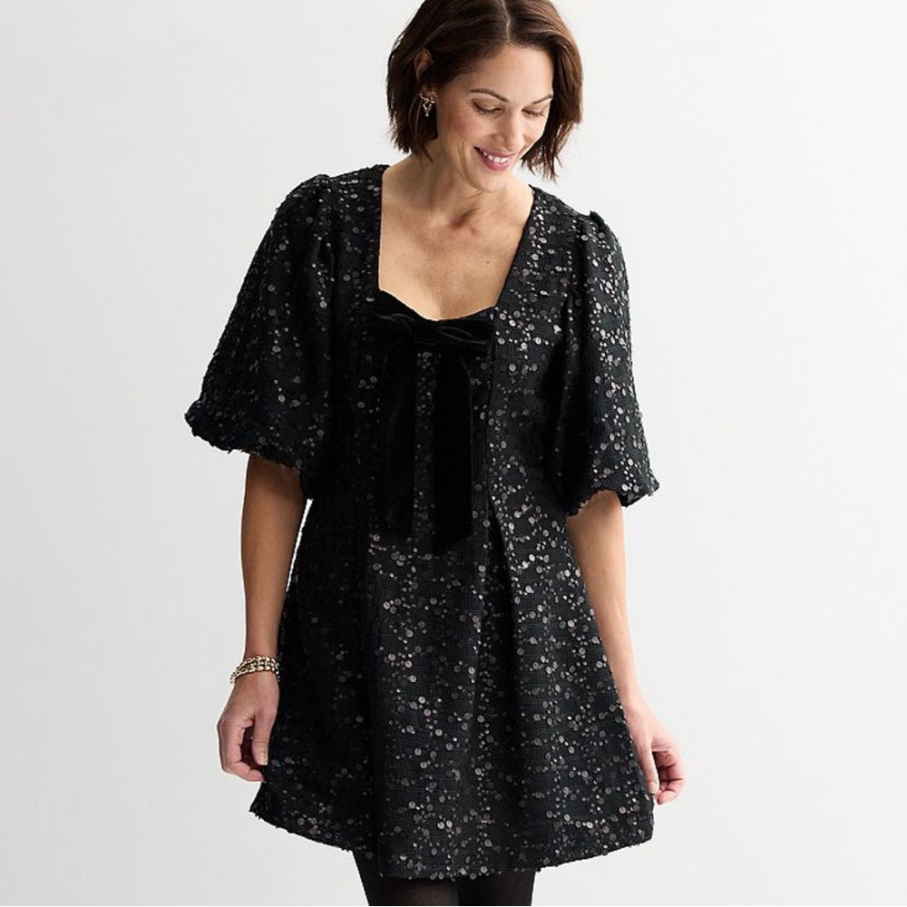 MNK Black Sequin Velvet Tie Dress